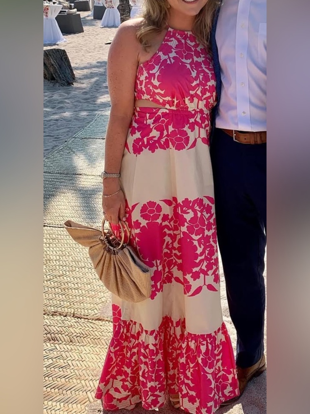 Hope for Flowers by Tracy Reese Pink and Cream Floral Stripe Maxi Dress